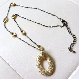 Oval pave crystal pendant necklace